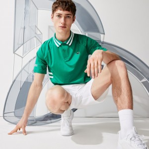 Camisa Polo Lacoste SPORT x Novak Djokovic Breathable Ultra-Dry Hombre Verdes Blancos | YI9-89708V8