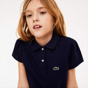 Camisa Polo Lacoste Niños Azul Marino Azules Scalloped Collar Mini Piqué FW3-43214W5