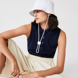 Camisa Polo Lacoste Sleeveless Cotton Piqué Mujer Azul Marino Azules | XR0-03990H2