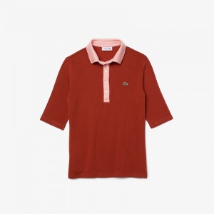 Camisa Polo Lacoste Slim Fit Cotton Mujer Marrom Rosas | DR3-96249O7