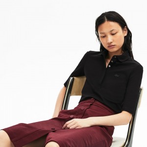 Camisa Polo Lacoste Slim Fit Stretch Mini Piqué Mujer Negros | OV9-20402W4