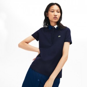 Camisa Polo Lacoste Slim Fit Stretch Piqué Mujer Azul Marino Azules | WT7-38243V9