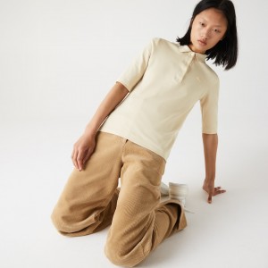Camisa Polo Lacoste Slim Fit Supple Cotton Mujer Beige | MF6-42994O4