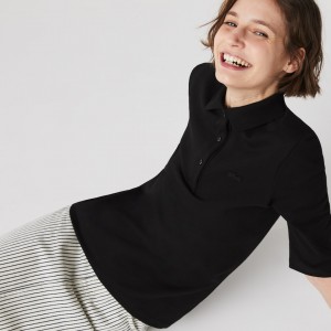 Camisa Polo Lacoste Slim Fit Supple Cotton Mujer Negros | FP8-66676Q6