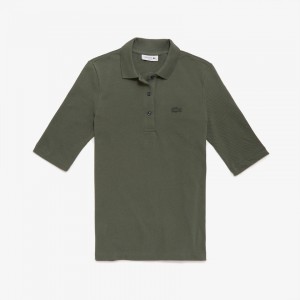 Camisa Polo Lacoste Slim Fit Supple Cotton Mujer Kaki Verdes | EN3-76277V2