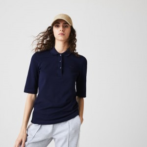 Camisa Polo Lacoste Slim Fit Supple Cotton Mujer Azul Marino Azules | TM6-34243B2