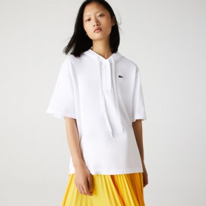 Camisa Polo Lacoste Solid Cotton Piqué Hooded Mujer Blancos | LG2-42884X9
