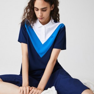 Camisa Polo Lacoste Straight fit Colourblock Flowy And Lightweight Mujer Azules Blancos | ZX5-64656Q1