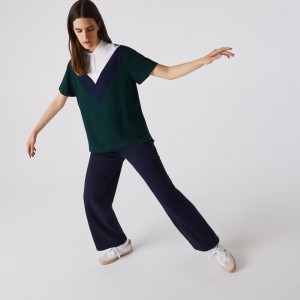 Camisa Polo Lacoste Straight fit Colourblock Flowy And Lightweight Mujer Verdes Azul Marino Azules Blancos | IL2-59335U7