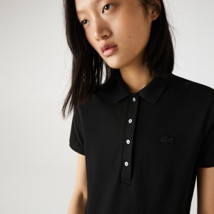 Camisa Polo Lacoste Stretch Cotton Piqué Mujer Negros | IZ5-52195Q6