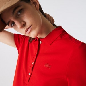 Camisa Polo Lacoste Stretch Cotton Piqué Mujer Rojos | RE3-59405N7