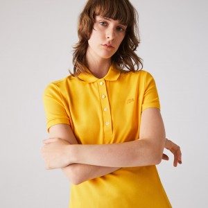 Camisa Polo Lacoste Stretch Cotton Piqué Mujer Amarillos | DA2-82098T1