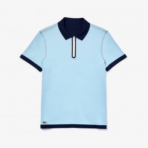 Camisa Polo Lacoste Zippered Collar Regular Fit Reversible Piqué Hombre Azul Marino Azules Azules | YC7-78837Z7