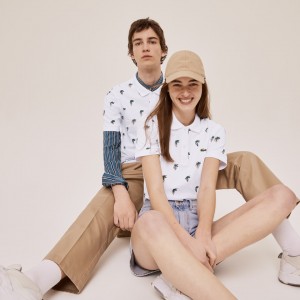 Camisa Polo Lacoste x Jean-Michel Tixier Print Regular Fit Mujer Blancos | NW6-15311O9