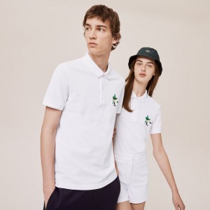 Camisa Polo Lacoste x Jeremyville Design Classic Fit Mujer Blancos | FP5-88128A5