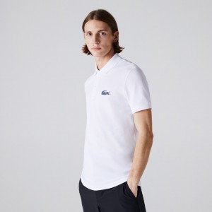 Camisa Polo Lacoste x National Geographic Regular Fit Organic Cotton Hombre Blancos | BH3-54085F0
