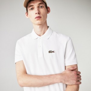Camisa Polo Lacoste x National Geographic Regular Fit Organic Cotton Hombre Blancos | KX2-82478M4