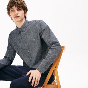 Camisas Lacoste Hombre Azul Marino Azules Checkered Cotton MA6-12651T7