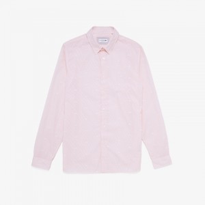 Camisas Lacoste Hombre Rosas Blancos Crocodile Print Poplin PC1-89148S2