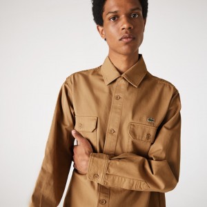 Camisas Lacoste Hombre Beige LIVE Boxy Fit Cotton Canvas TN1-06300W5