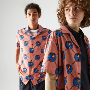 Camisas Lacoste Hombre Rosas Blancos LIVE Chinatown Market Collaboration Print LL9-71227Y9
