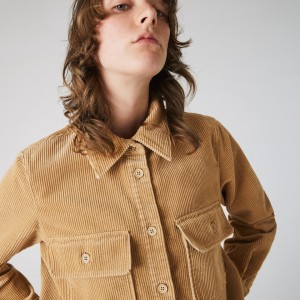 Camisas Lacoste LIVE Pockets Ribbed Velvet Mujer Beige | OM0-45404F8
