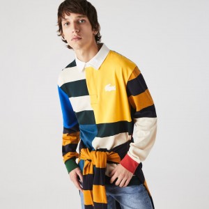 Camisas Lacoste LIVE Relaxed Colorblock Rugby Polo Hombre Amarillos Blancos | IT0-68806G8