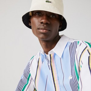 Camisas Lacoste LIVE Relaxed Fit Mismatched-Stripe Cotton Hombre Azules Blancos | TO0-89938C6