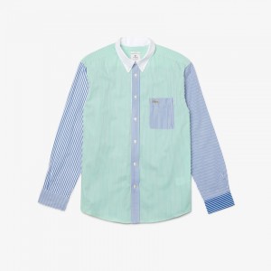 Camisas Lacoste Hombre Azules Verdes Blancos LIVE Relaxed Fit Striped Cotton TZ4-07310Y5