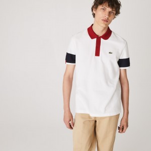 Camisas Lacoste Made in France Regular Fit Organic Cotton Polo Hombre Blancos Azul Marino Azules Rojos Oscuro Blancos | GQ2-72797W7