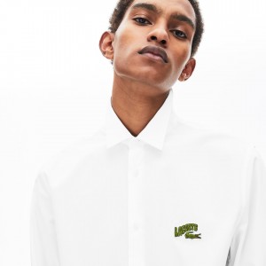 Camisas Lacoste Hombre Blancos Regular Fit Badge Logo OW1-85368X5