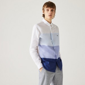 Camisas Lacoste Hombre Azul Marino Azules Morados Azules Claro Blancos Regular Fit Colorblock Cotton CR9-76047S9