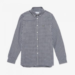Camisas Lacoste Hombre Blancos Negros Regular Fit Cotton ZV0-18271J6