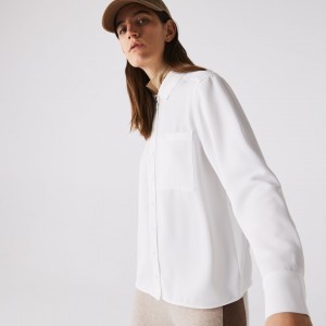 Camisas Lacoste Regular Fit Flowy Mujer Blancos | AY4-22072N3