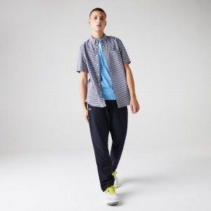 Camisas Lacoste Hombre Blancos Azul Marino Azules Regular Fit Gingham Poplin VA7-48464G6