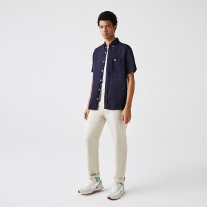 Camisas Lacoste Hombre Azul Marino Azules Regular Fit Linen CS6-59545V2