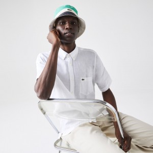 Camisas Lacoste Hombre Blancos Regular Fit Linen NV3-31383E3