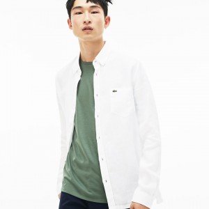 Camisas Lacoste Hombre Blancos Regular Fit Linen WO9-43434W9