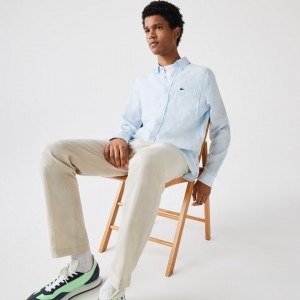 Camisas Lacoste Regular Fit Linen Hombre Azules Claro | PK0-72617L2