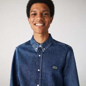 Camisas Lacoste Hombre Azules Regular Fit Natural Cotton Denim NX5-18831T8