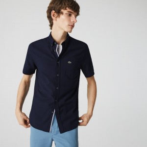 Camisas Lacoste Hombre Azul Marino Azules Regular Fit Oxford Cotton UX3-13591S5