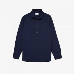Camisas Lacoste Hombre Azul Marino Azules Regular Fit Premium Cotton Poplin DU7-59015U6