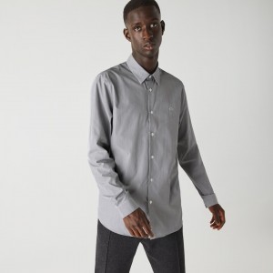 Camisas Lacoste Hombre Blancos Negros Regular Fit Striped Cotton Poplin DR0-41104R3