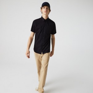 Camisas Lacoste Hombre Azul Marino Azules Regular Fit Textured Cotton Poplin MV4-41914G4