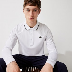 Camisas Lacoste SPORT Breathable Golf Polo Hombre Blancos Azul Marino Azules | ZC5-80858B3