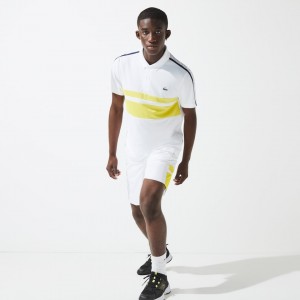 Camisas Lacoste SPORT Breathable Piqué Tennis Polo Hombre Blancos Amarillos Azul Marino Azules | XX3-90949L6