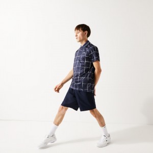 Camisas Lacoste SPORT Breathable Print Piqué Tennis Polo Hombre Azul Marino Azules Blancos | CG2-11101R5