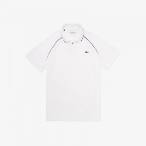 Camisas Lacoste SPORT Breathable Zippered Golf Polo Hombre Blancos Azul Marino Azules | HV0-00070A4