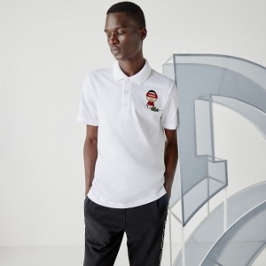 Camisas Lacoste SPORT Collab Youssef SY Cotton Piqué Polo Hombre Blancos Azul Marino Azules | ZN2-62966S4