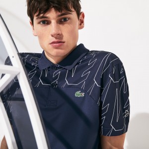 Camisas Lacoste SPORT Novak Djokovic Breathable Ultra-Light Polo Hombre Azul Marino Azules Blancos | LT8-00700S9
